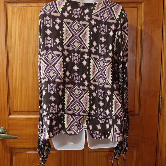 Tory Burch Size 12 Vintage 90s Purple Brown Patchwork Ruched Sleeve Silk - Picture 10 of 11